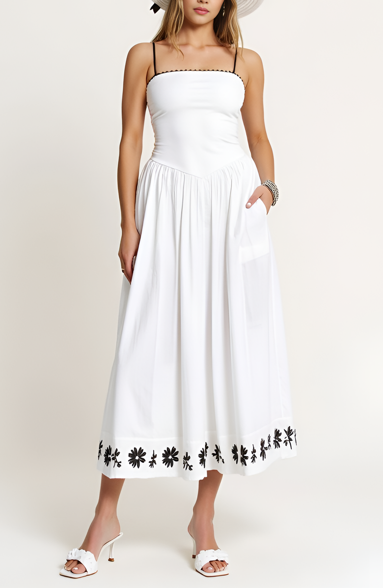 Modenaire Strapless Embroidered Hem A-Line Dress with Corset Waist, Alternate, color, White / Black