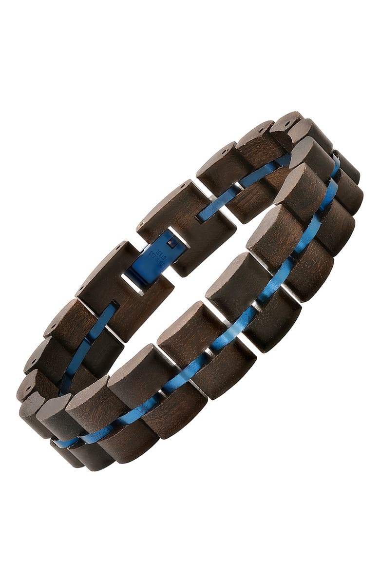 HMY JEWELRY Men's Stainless Steel Wood Bracelet, Alternate, color, Black/ Blue