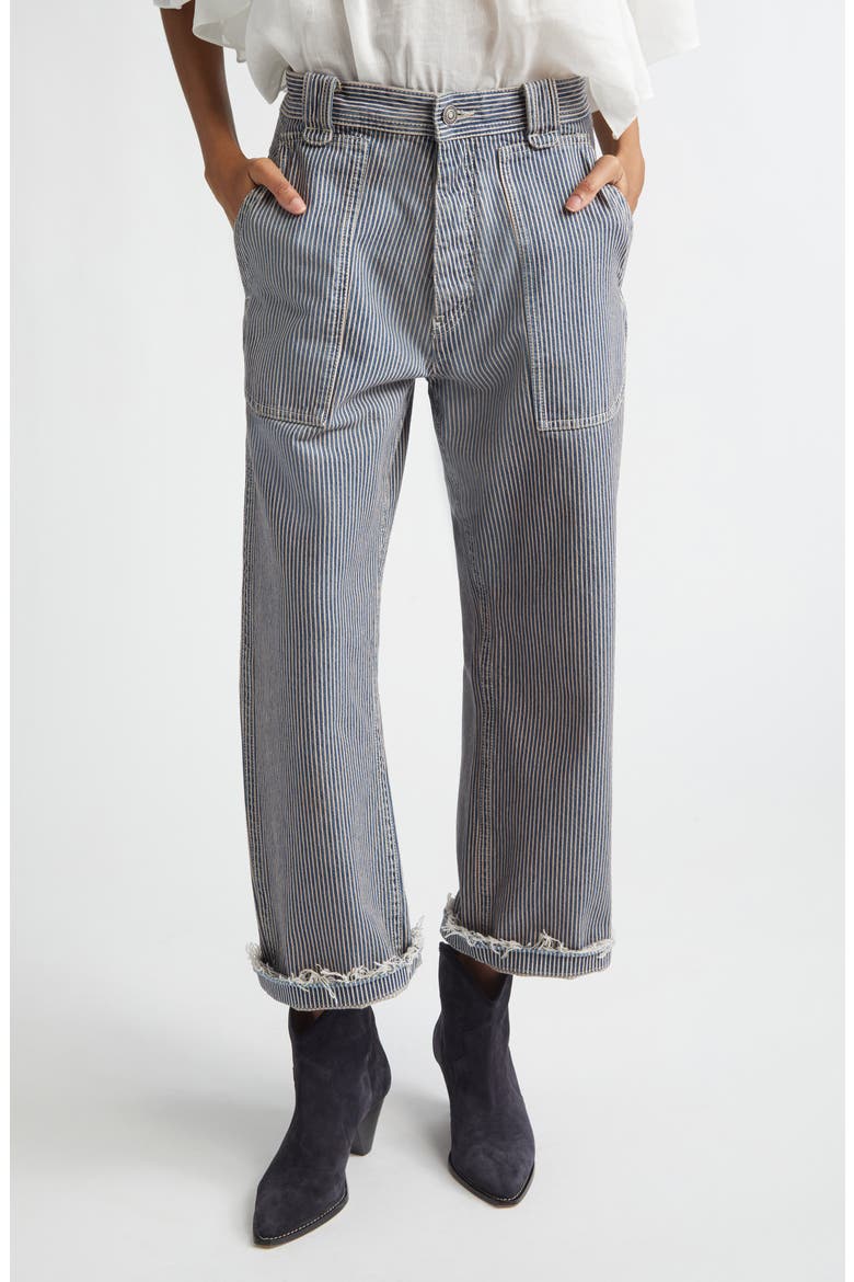 Ermina Hickory Stripe High Waist Straight Leg Jeans, Main, color, BLUE/ WHITE