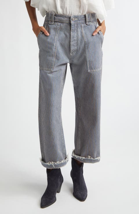 Ermina Hickory Stripe High Waist Straight Leg Jeans