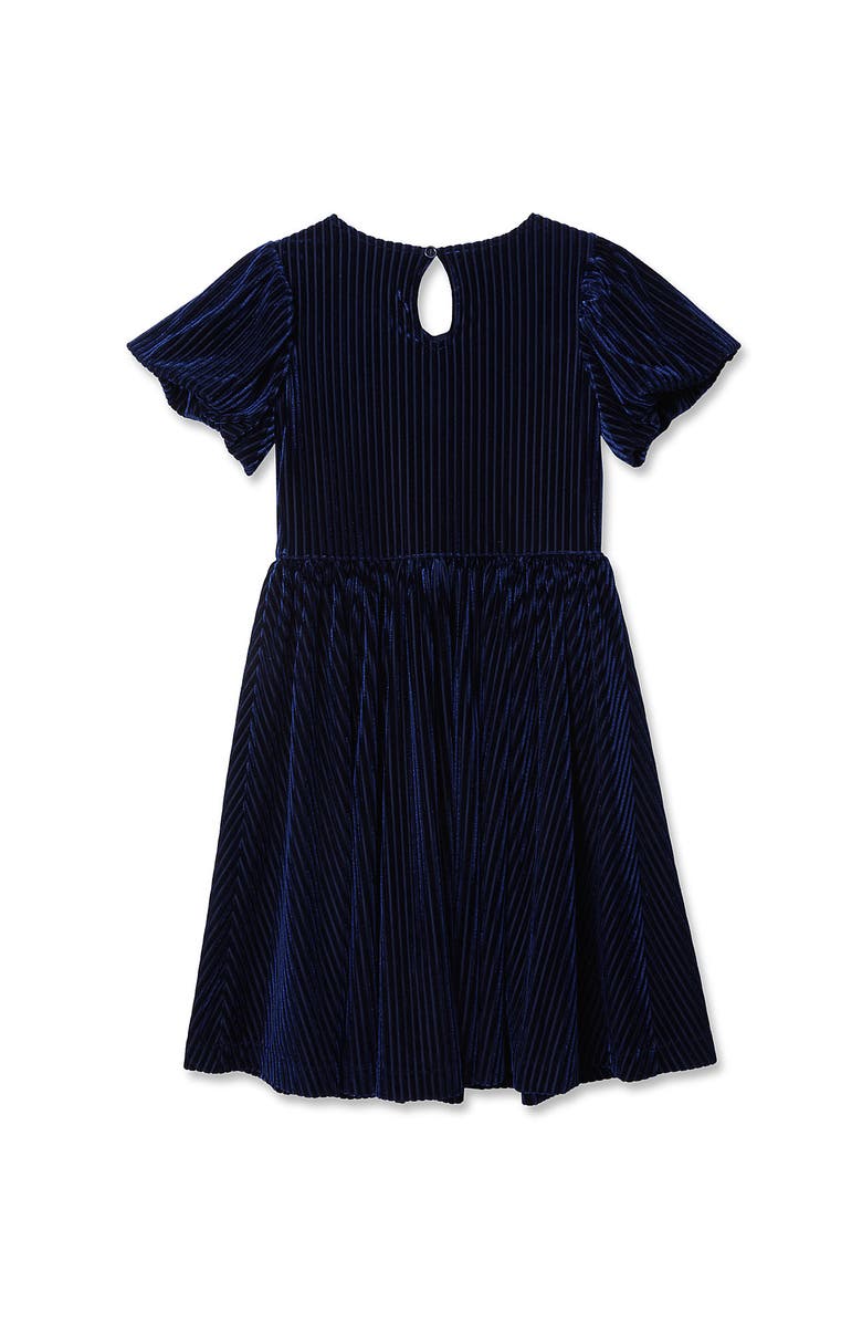 Lands' End Girls Bubble Short Sleeve Velour Dress, Alternate, color, Classic Navy