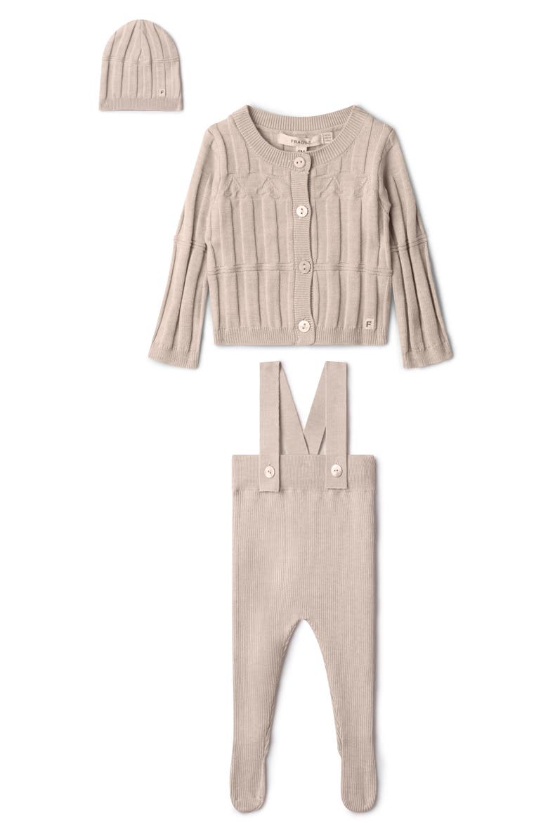 High Waist Knit 3 Piece Set Overall, Cardigan and Hat, Main, color, Sandstorm