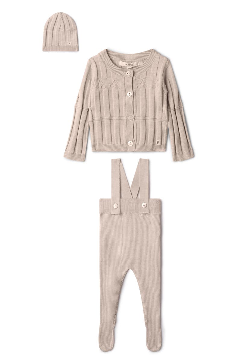 Fragile High Waist Knit 3 Piece Set Overall, Cardigan and Hat, Main, color, Sandstorm