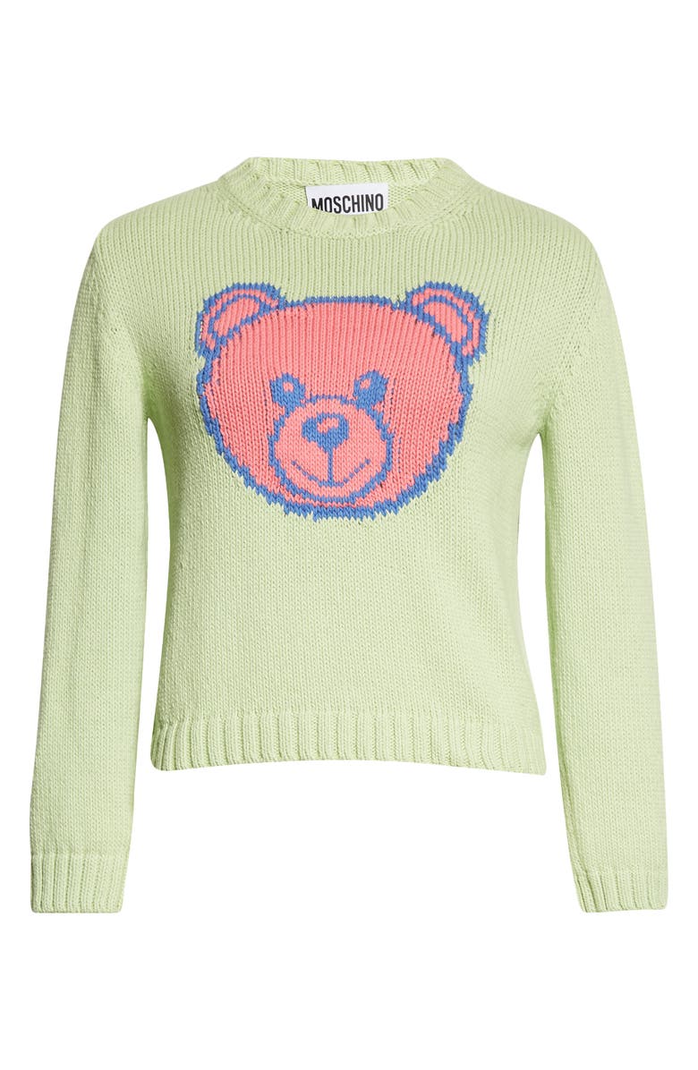 Moschino Bear Intarsia Crewneck Sweater, Alternate, color, 