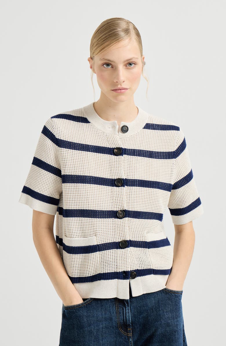 Brunello Cucinelli Striped cardigan, Main, color, Blue