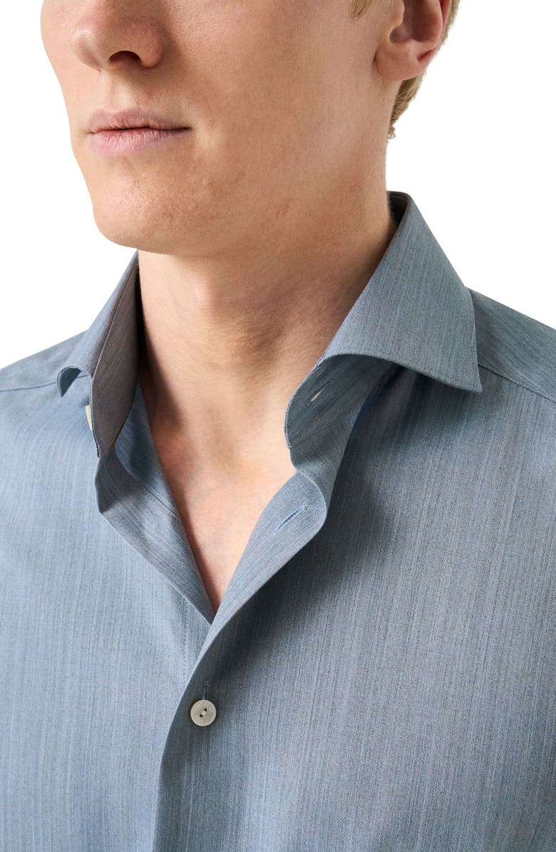 Eton Slim Fit Blue Mélange Wool Dress Shirt, Alternate, color, Medium Blue