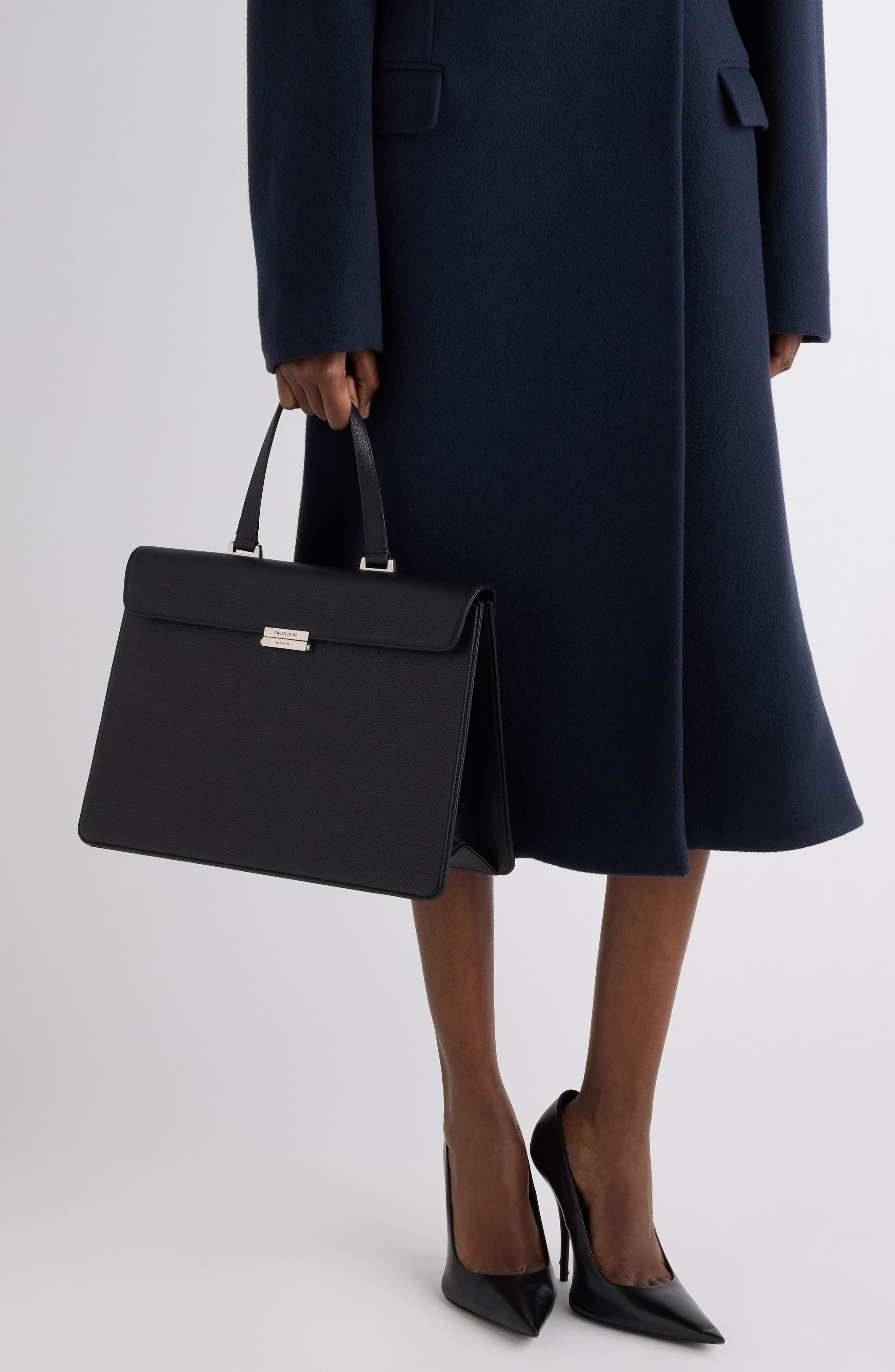 Balenciaga Textured Leather Briefcase, Alternate, color, 1000 Black