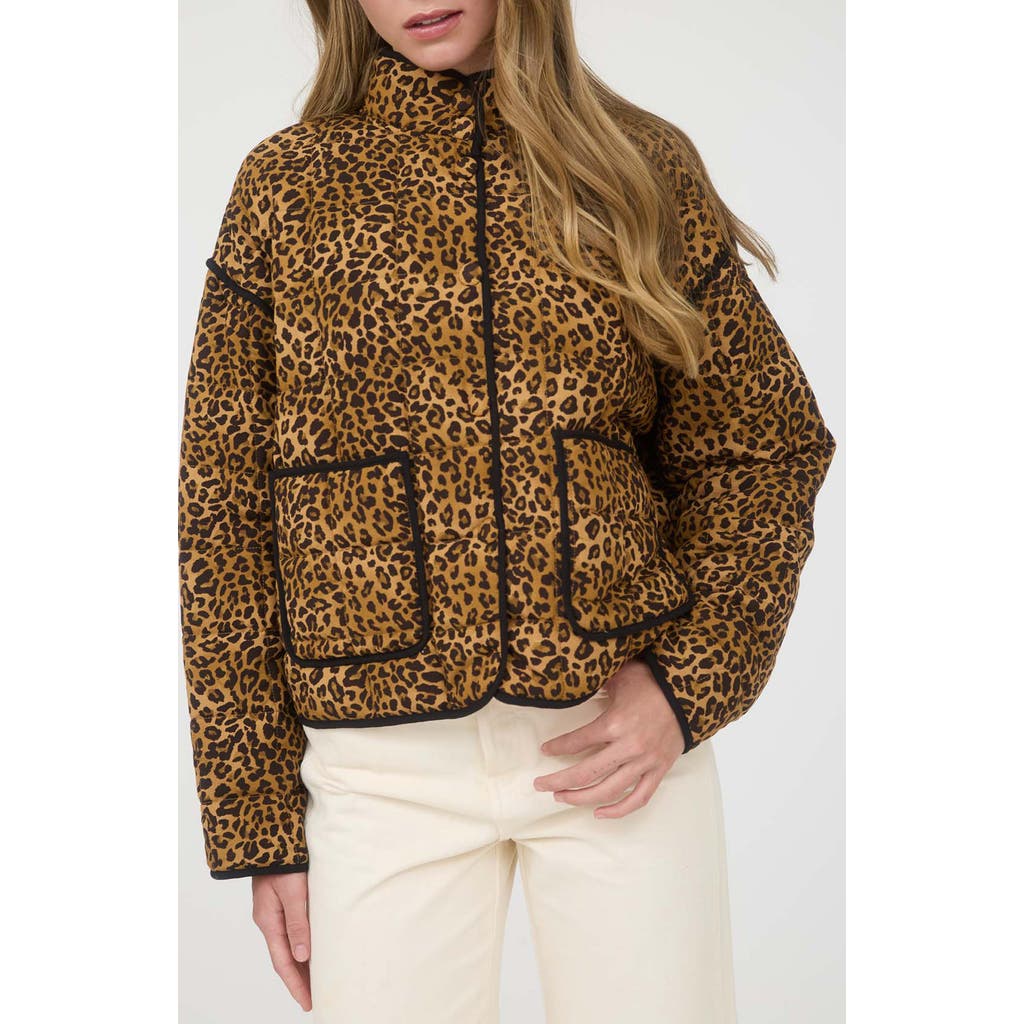 Blu Pepper Leopard Print Puffer Jacket In Brown