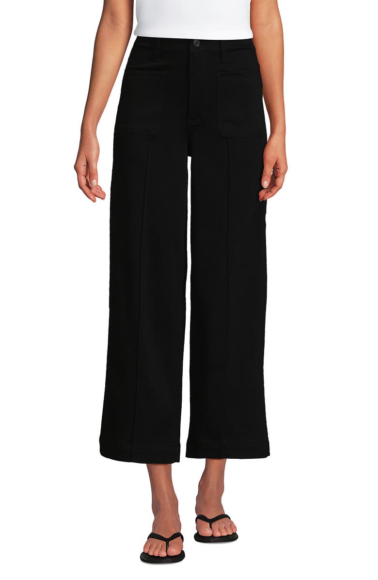 Lands' End Denim High Rise Extra Wide Leg Crop Jeans, Alternate, color, Black