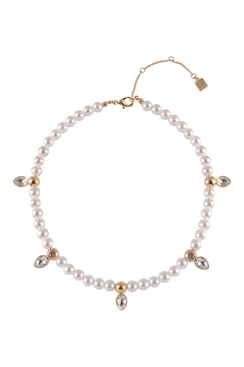 Crystal Faux Pearl Necklace, Main, color, WHITE
