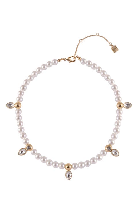 Crystal Faux Pearl Necklace