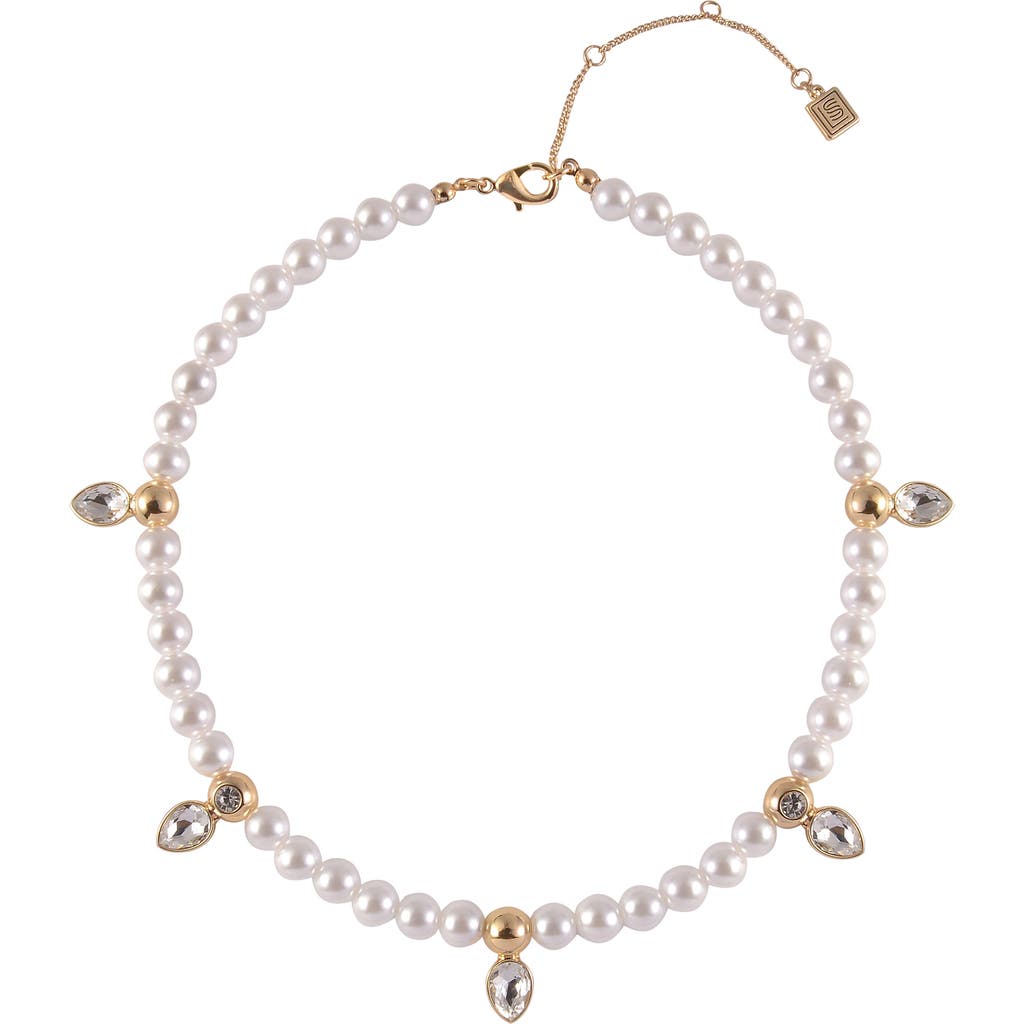 Laundry By Shelli Segal Crystal Faux Pearl Necklace In Gold