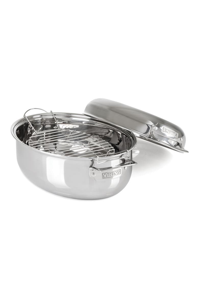 3-Ply 3-in-1 8.5-Quart Oval Roaster with Lid, Main, color, STAINLESS STEEL