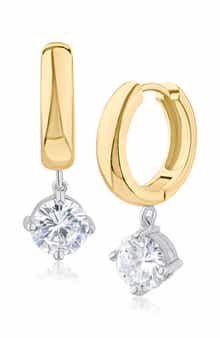 CZ by Kenneth Jay Lane Two-Tone Cubic Zirconia Drop Hoop Earrings