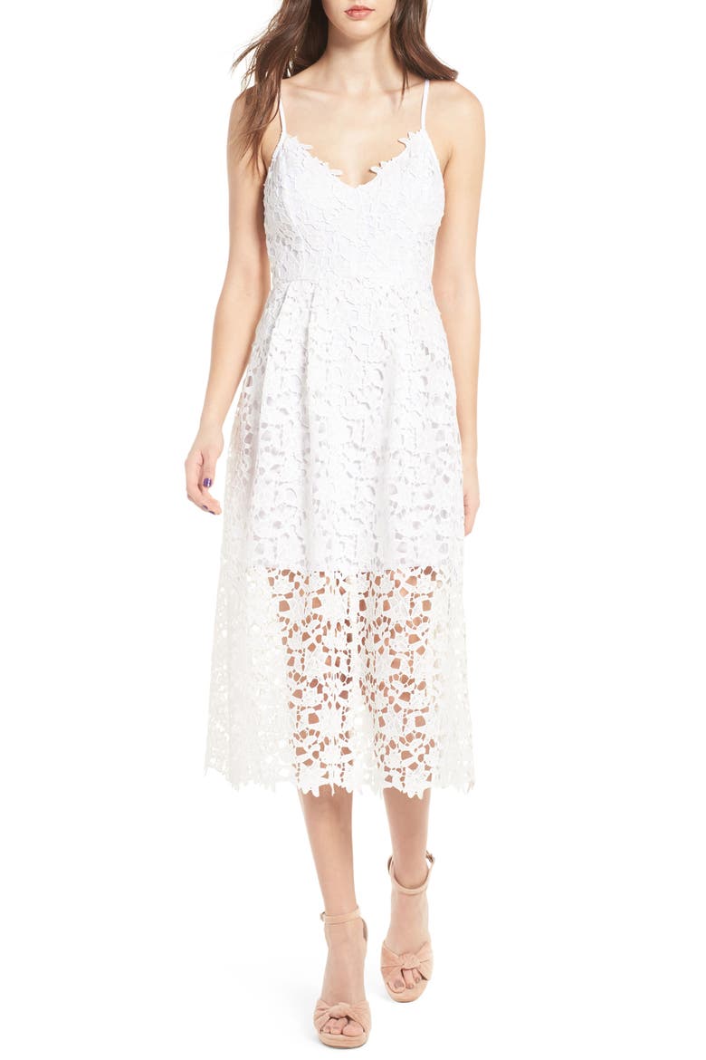 Lace Midi Dress, Main, color, WHITE