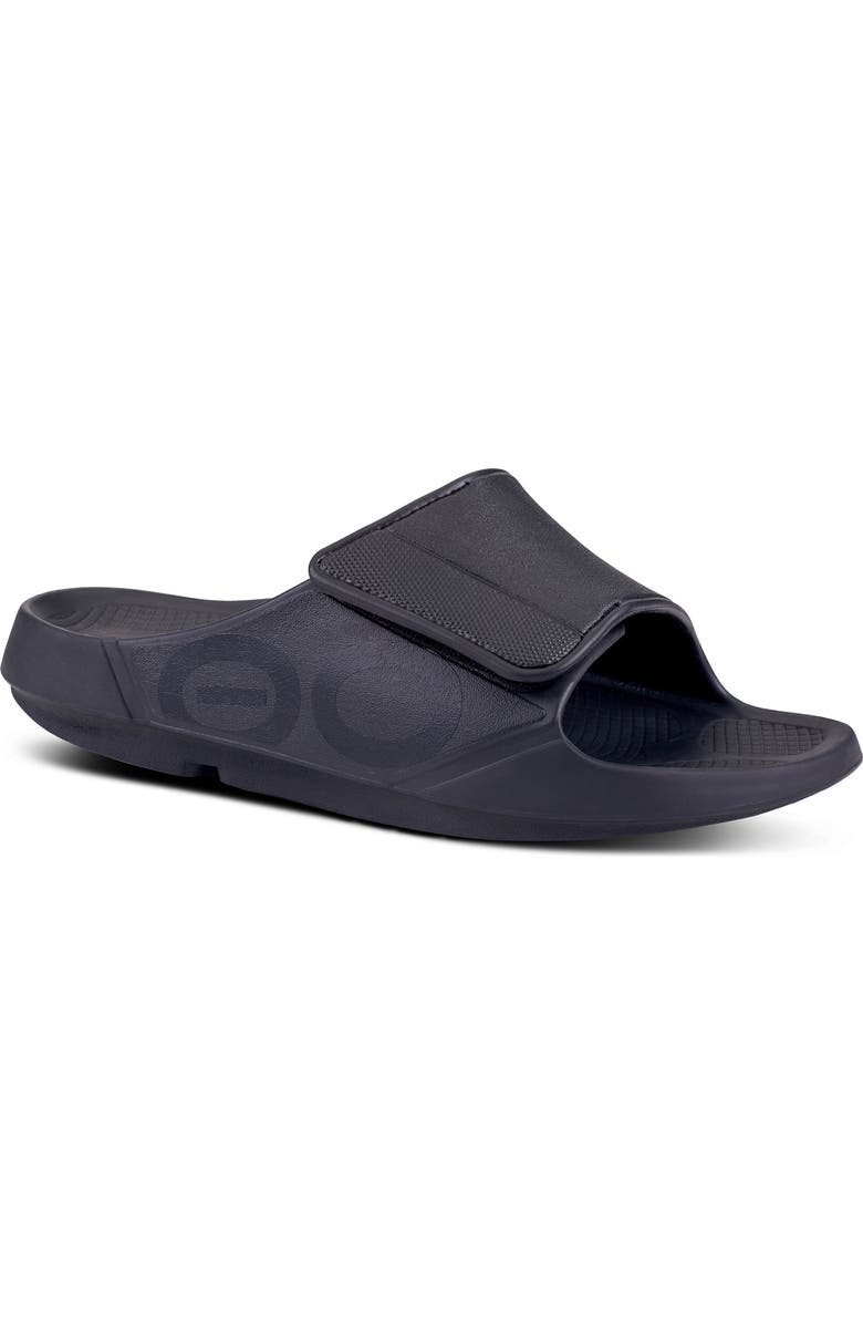Oofos OOahh Sport Flex Slide Sandal, Main, color, Matte Black