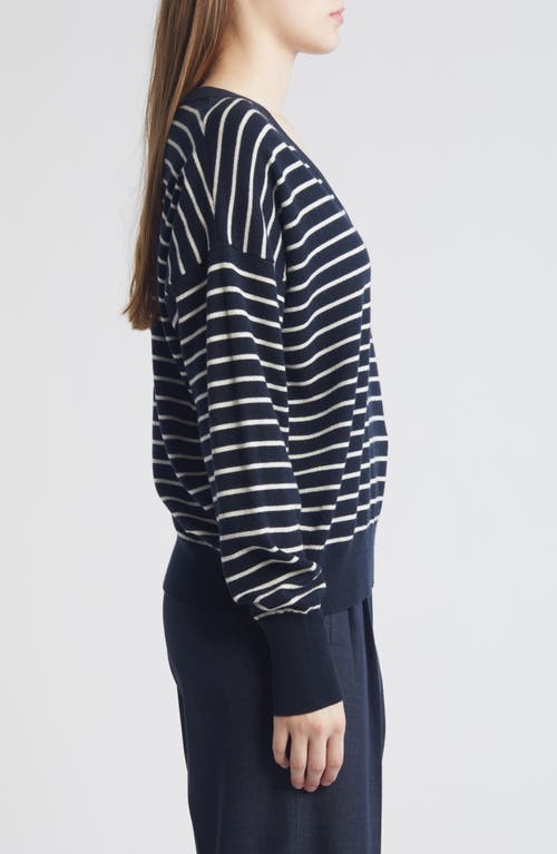 Hugo Boss Boss Stripe Wool & Cashmere V-neck Sweater In Black Stripe