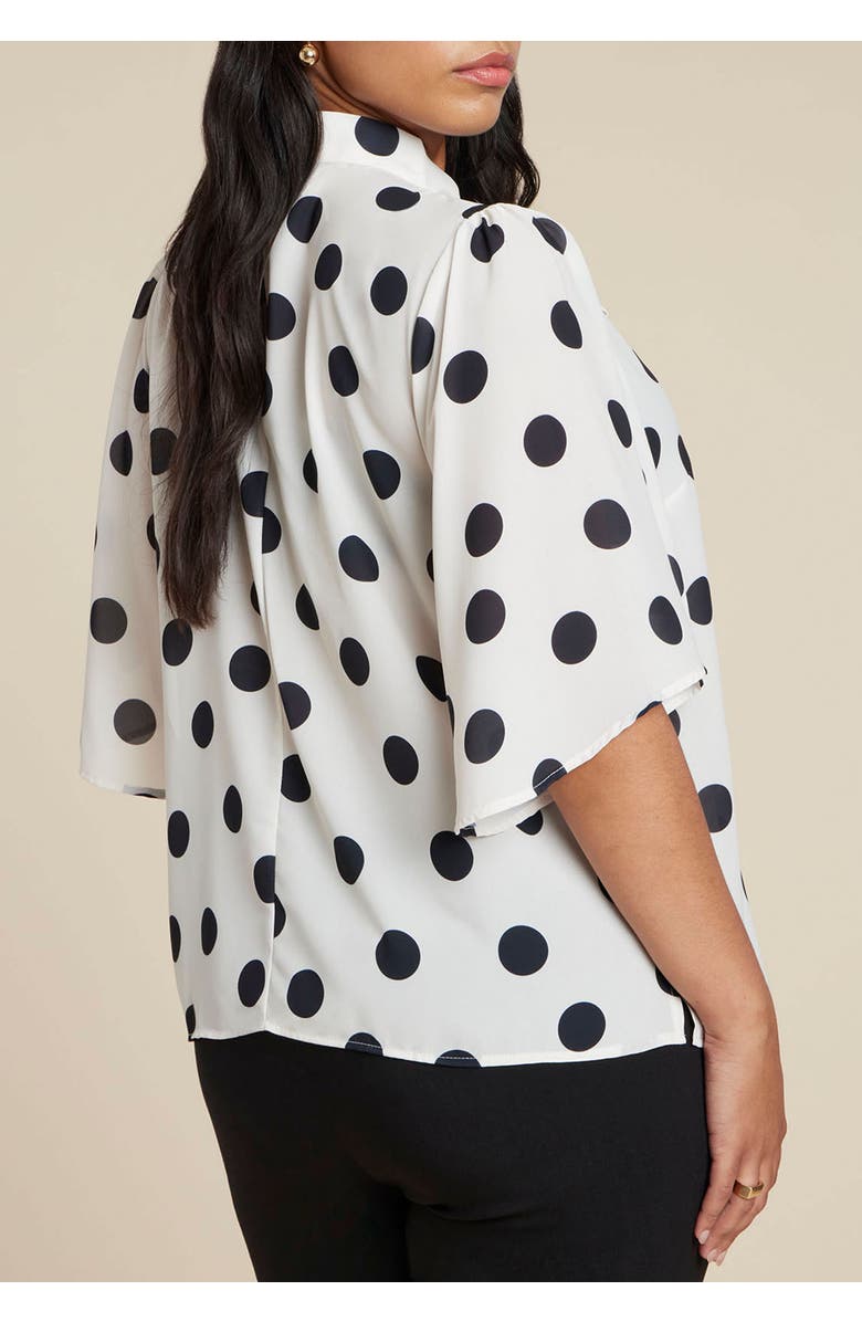 ELOQUII Bow Blouse With Flutter Sleeve, Alternate, color, Dot Bone