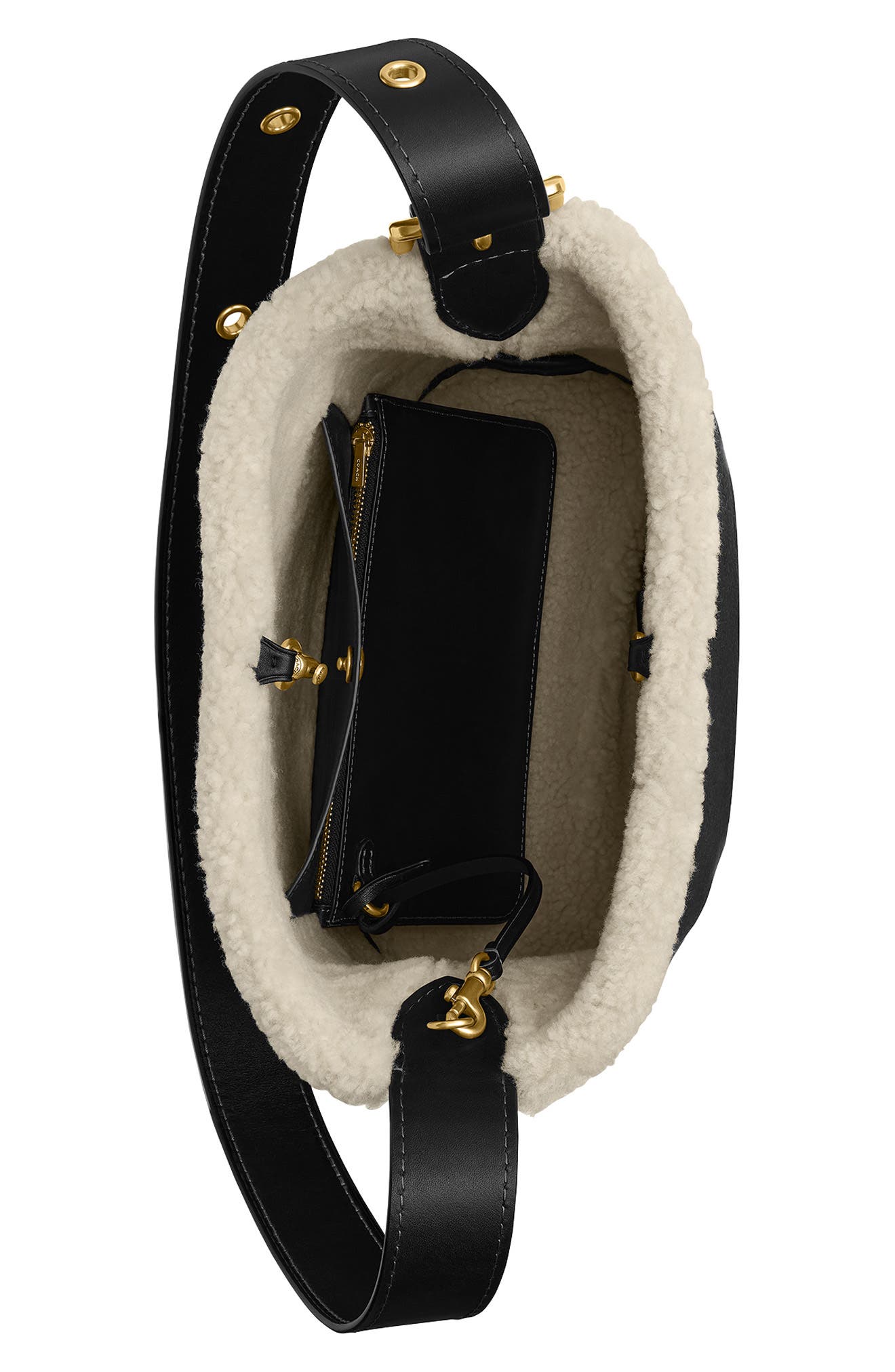 COACH Bleecker Bucket Bag with Genuine Shearling Trim, Alternate, color, B4/ Black Natural