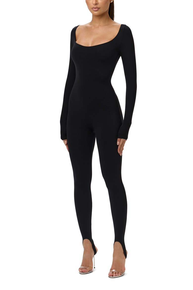 Naked Scoop Neck Long Sleeve Jumpsuit, Alternate, color, BLACK
