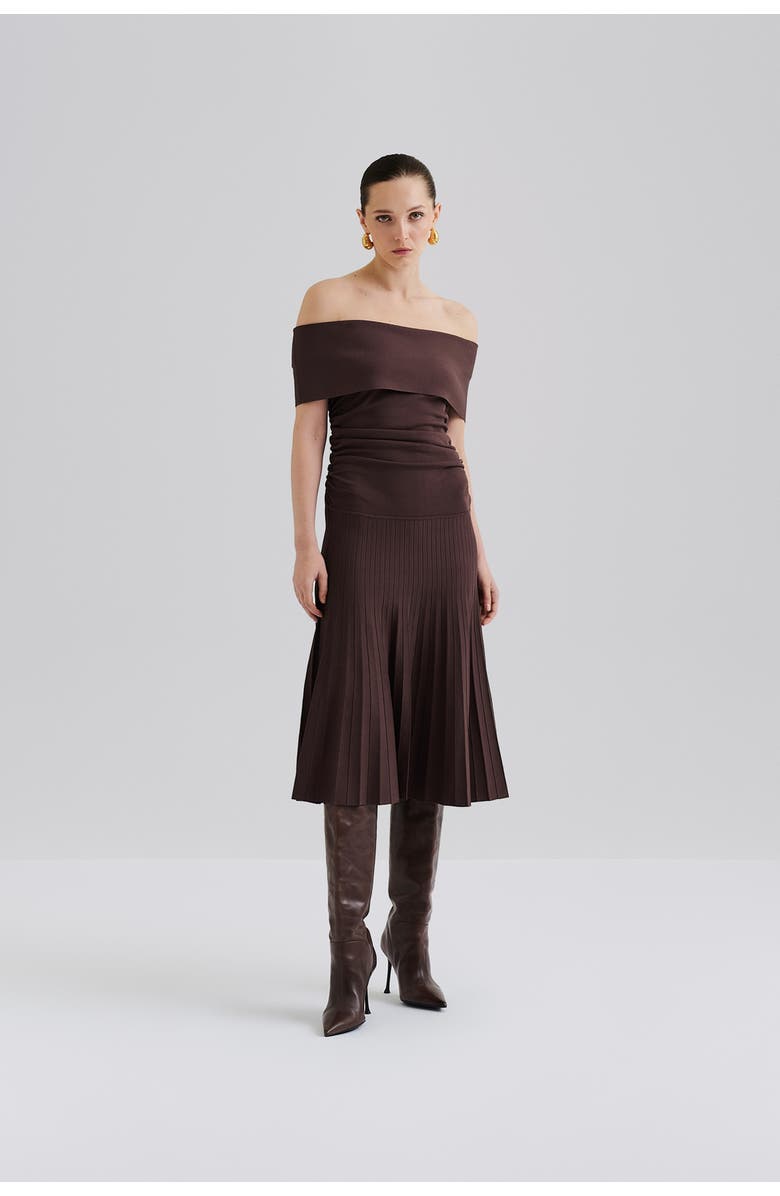 Malina Althena Off Shoulder Knitted Dress, Main, color, Chocolate