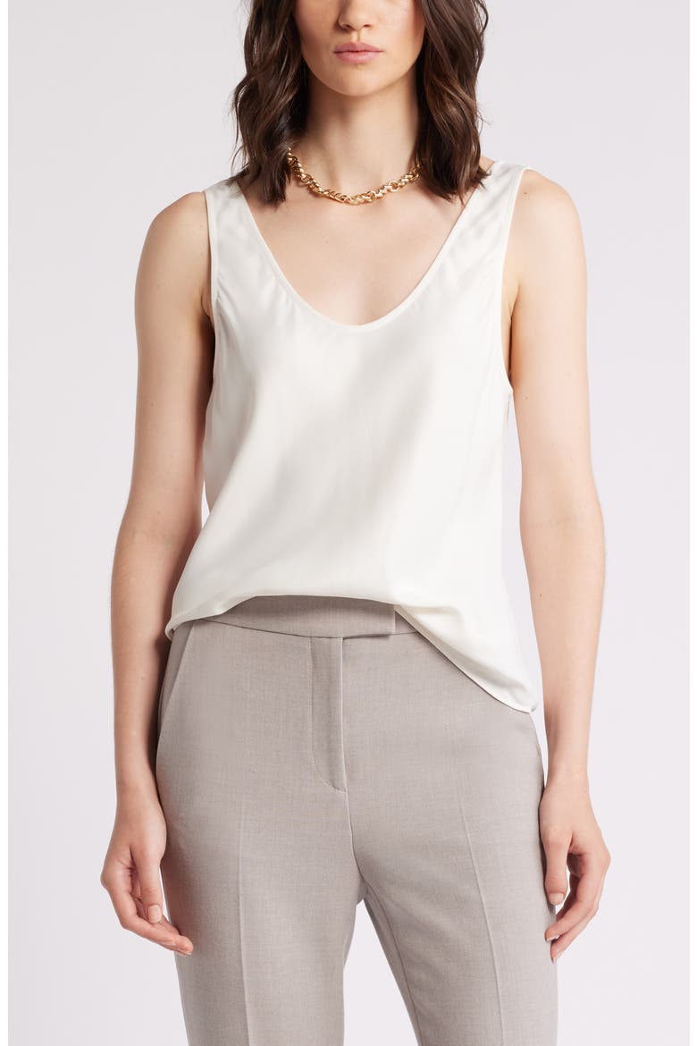 Satin Scoop Neck Tank, Main, color, IVORY PRISTINE