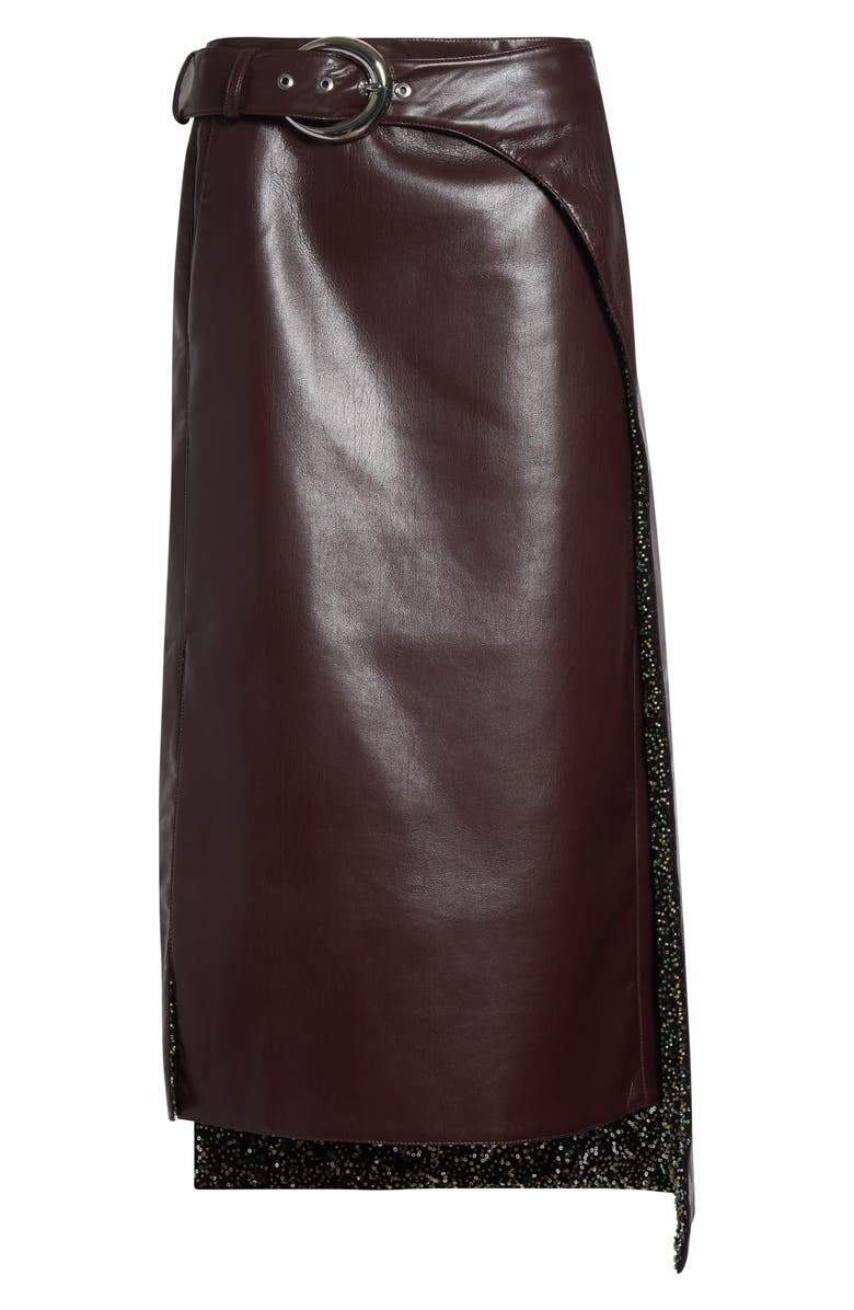 Rabanne Beaded Lining Faux Leather Layered Skirt, Alternate, color, Brown Plum