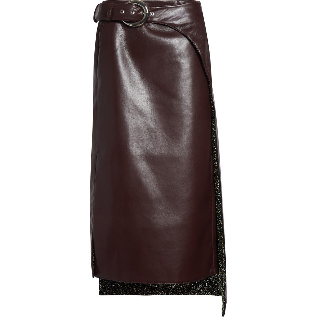 Rabanne Beaded Lining Faux Leather Layered Skirt In Brown