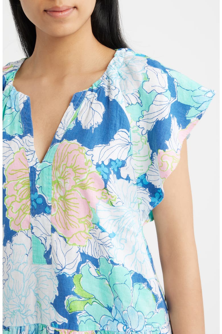 Norella Print Ruffle Linen Dress, Alternate, color, STARLIGHT NAVY