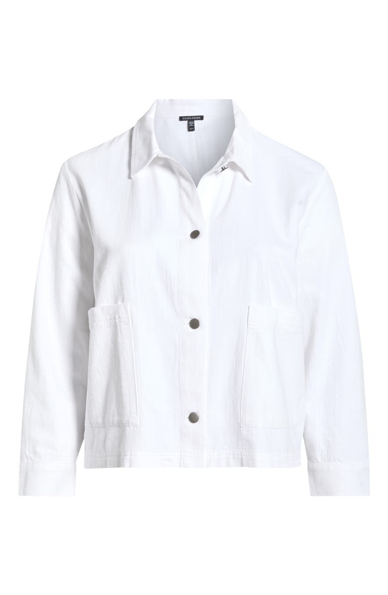 Eileen Fisher Classic Collar Organic Cotton & Organic Linen Jacket, Main, color, White