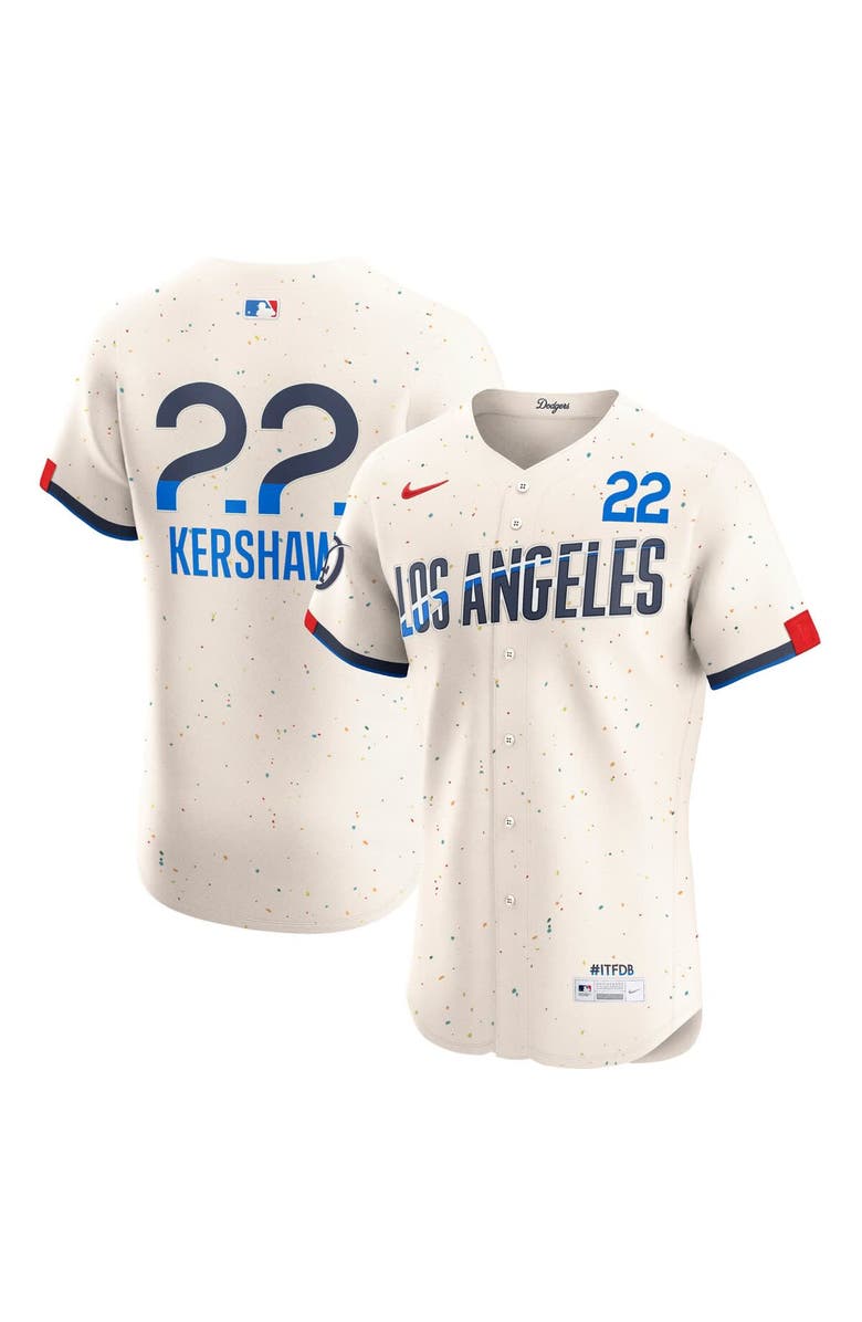 Nike Men's Nike Clayton Kershaw Cream Los Angeles Dodgers City Connect Elite Jersey, Main, color, 