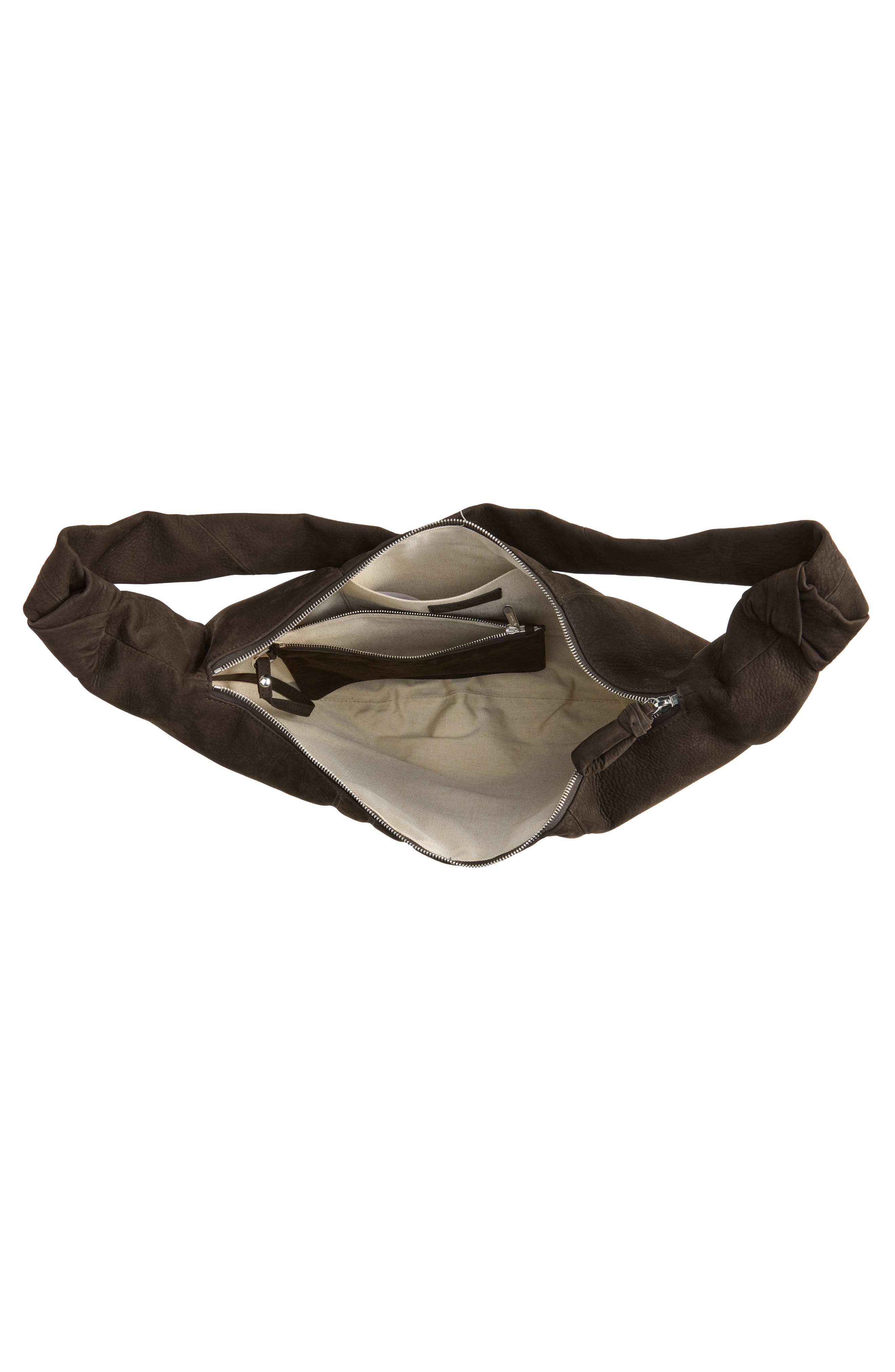 Large Croissant Nubuck Leather Bag, Alternate, color, EBONY BROWN