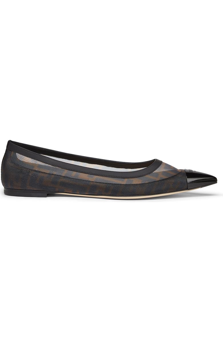 Fendi Colibri Pointed Toe Ballet Flat, Alternate, color, Tabacco/ Nero