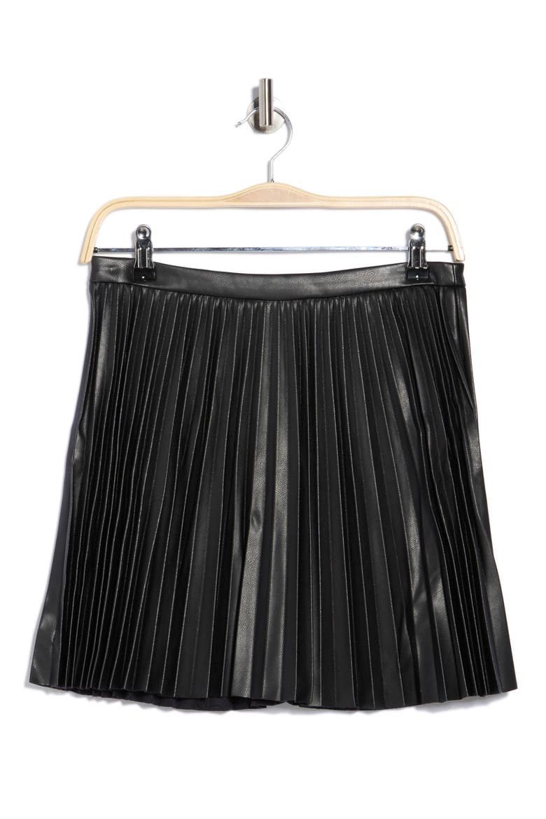 Pleated Faux Leather Miniskirt, Alternate, color, BLACK