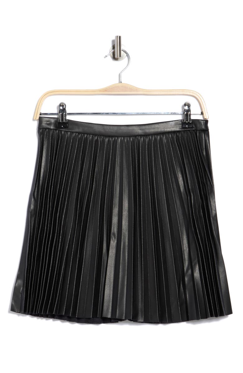 French Connection Pleated Faux Leather Miniskirt, Alternate, color, Black