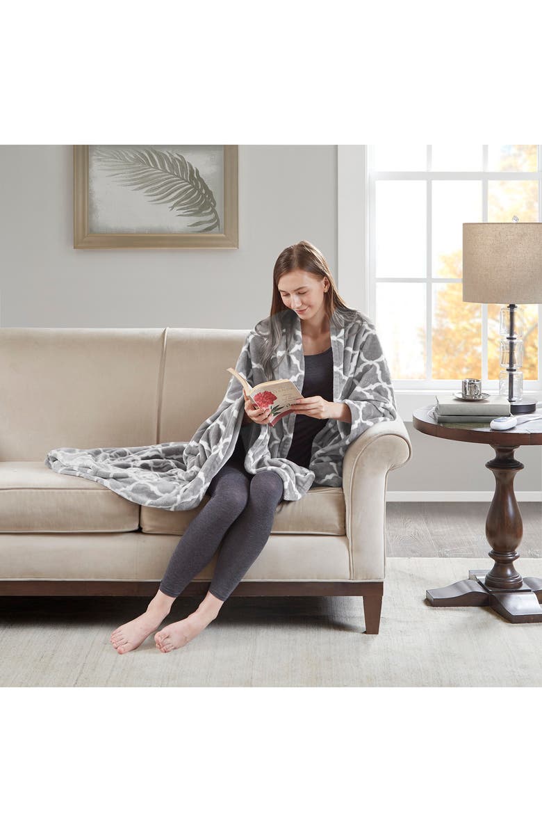 BEAUTYREST Heated Oversized Throw Blanket, Alternate, color, Grey
