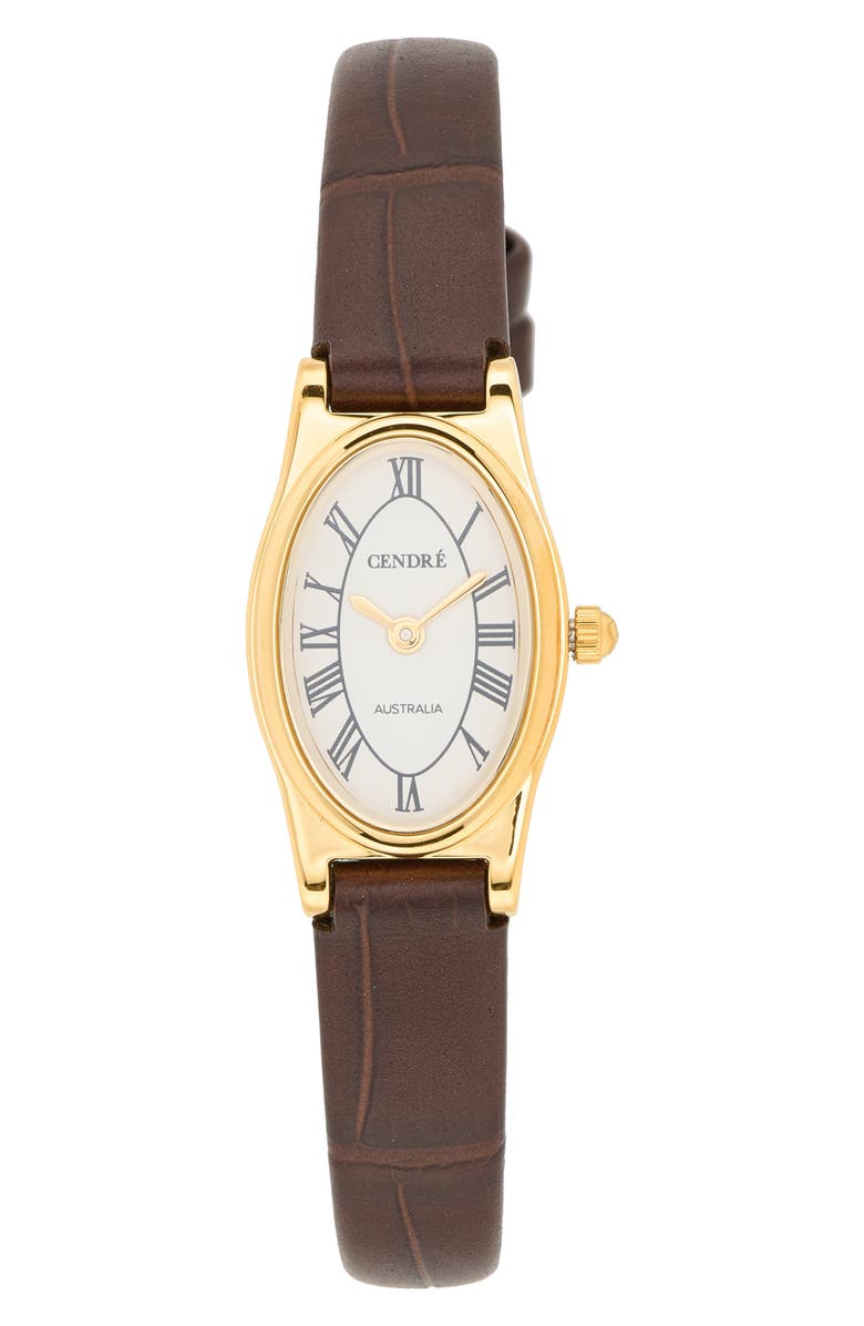 CENDRE Emmeline Leather Strap Watch, 16mm x 24mm, Main, color, White Espresso Croc