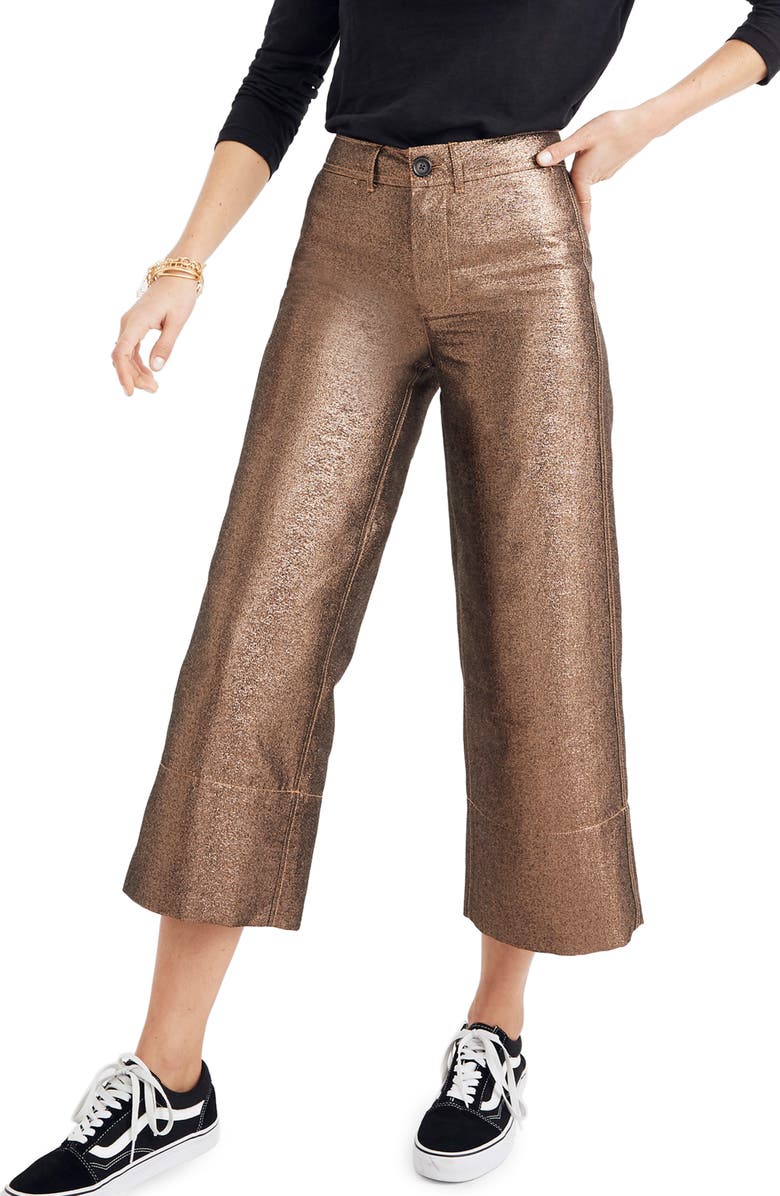 Madewell Langford Metallic Crop Wide Leg Pants, Main, color,