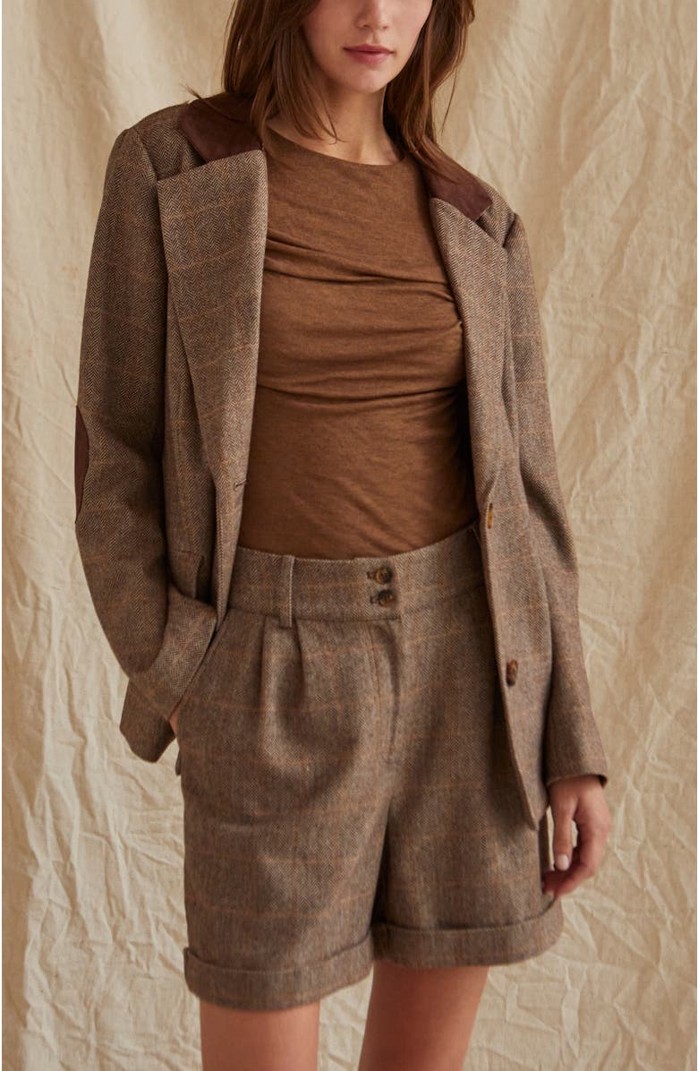 CRESCENT Herringbone Wool Blend Cuffed Shorts, Alternate, color, Brown