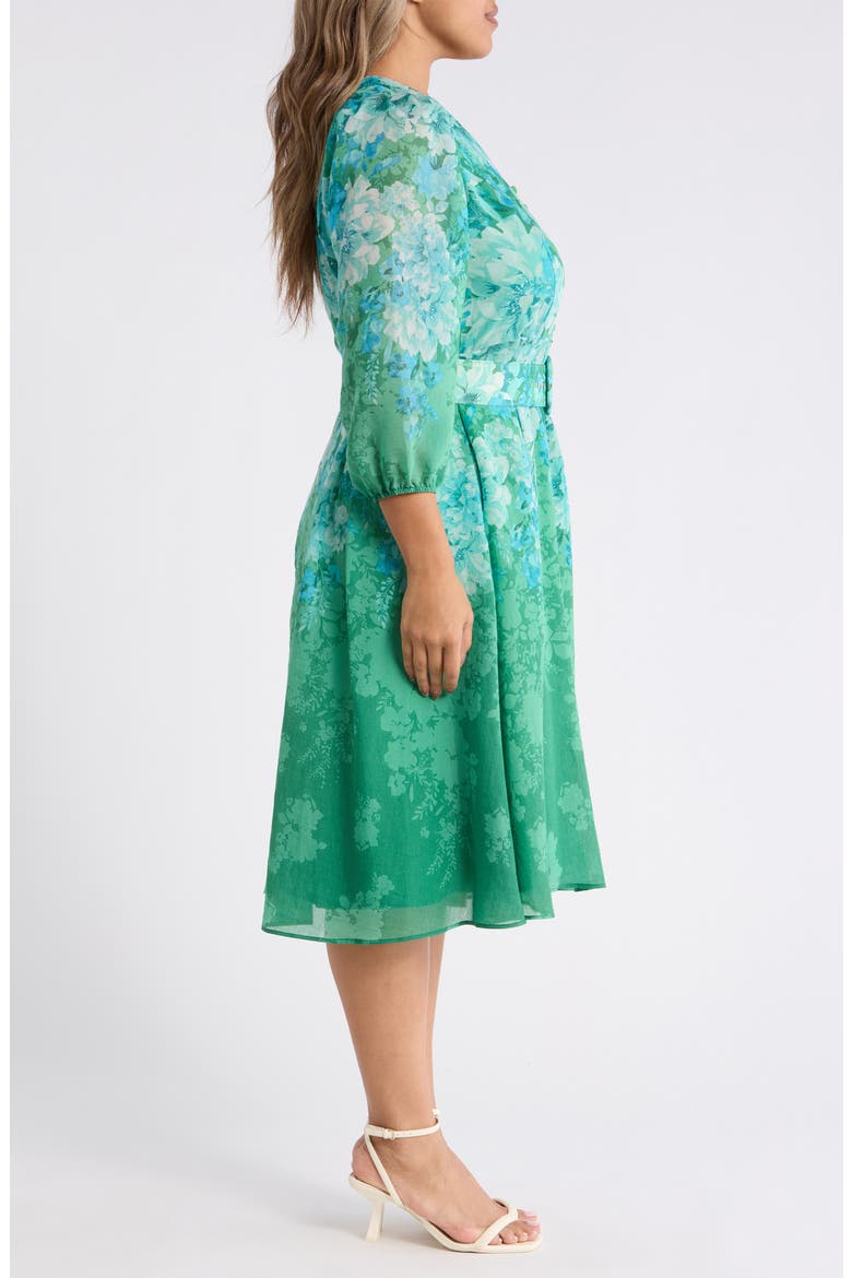 Long Sleeve Printed Midi Dress, Alternate, color, GREEN