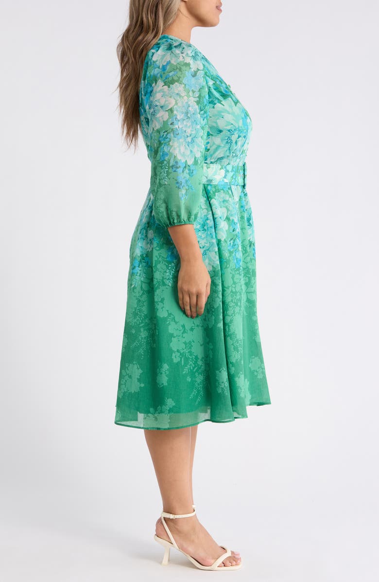 Tahari ASL Long Sleeve Printed Midi Dress, Alternate, color, Green