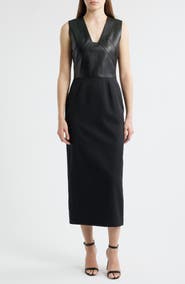 BOSS Drumialda Wool & Leather Column Dress
