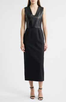 BOSS Drumialda Wool & Leather Column Dress