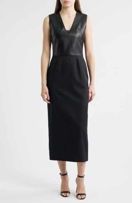 BOSS Drumialda Wool & Leather Column Dress