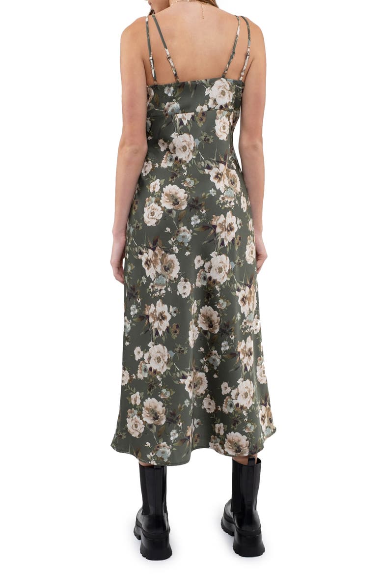 Floral Satin Maxi Dress, Alternate, color, HUNTER GREEN