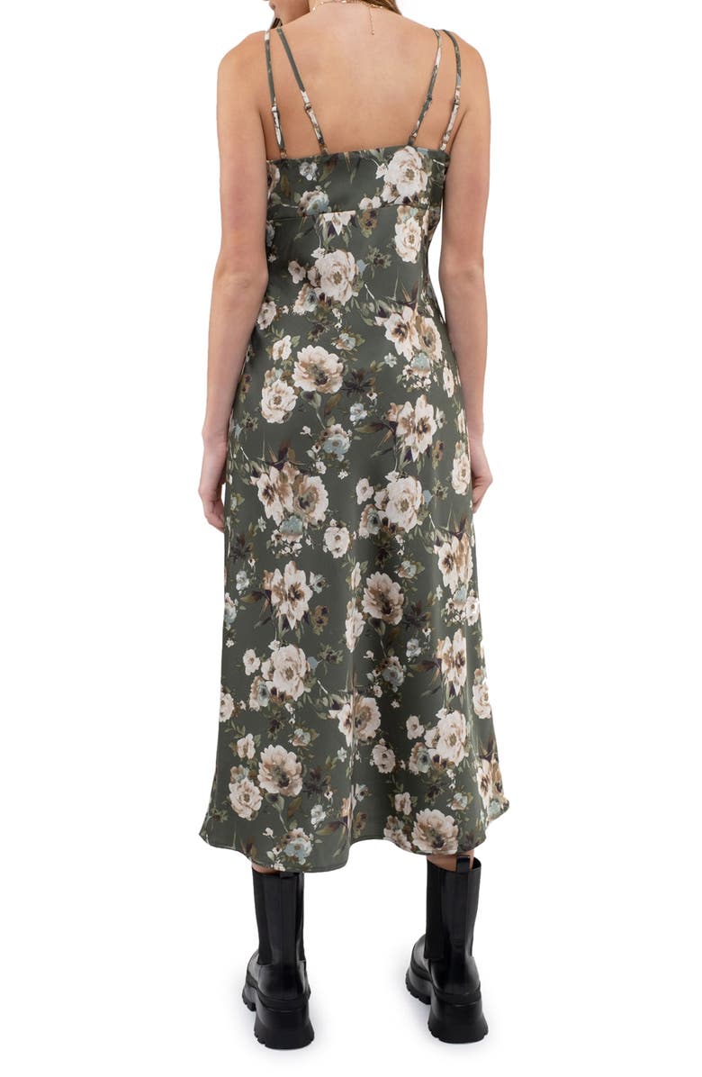 Blu Pepper Floral Satin Maxi Dress, Alternate, color, Hunter Green