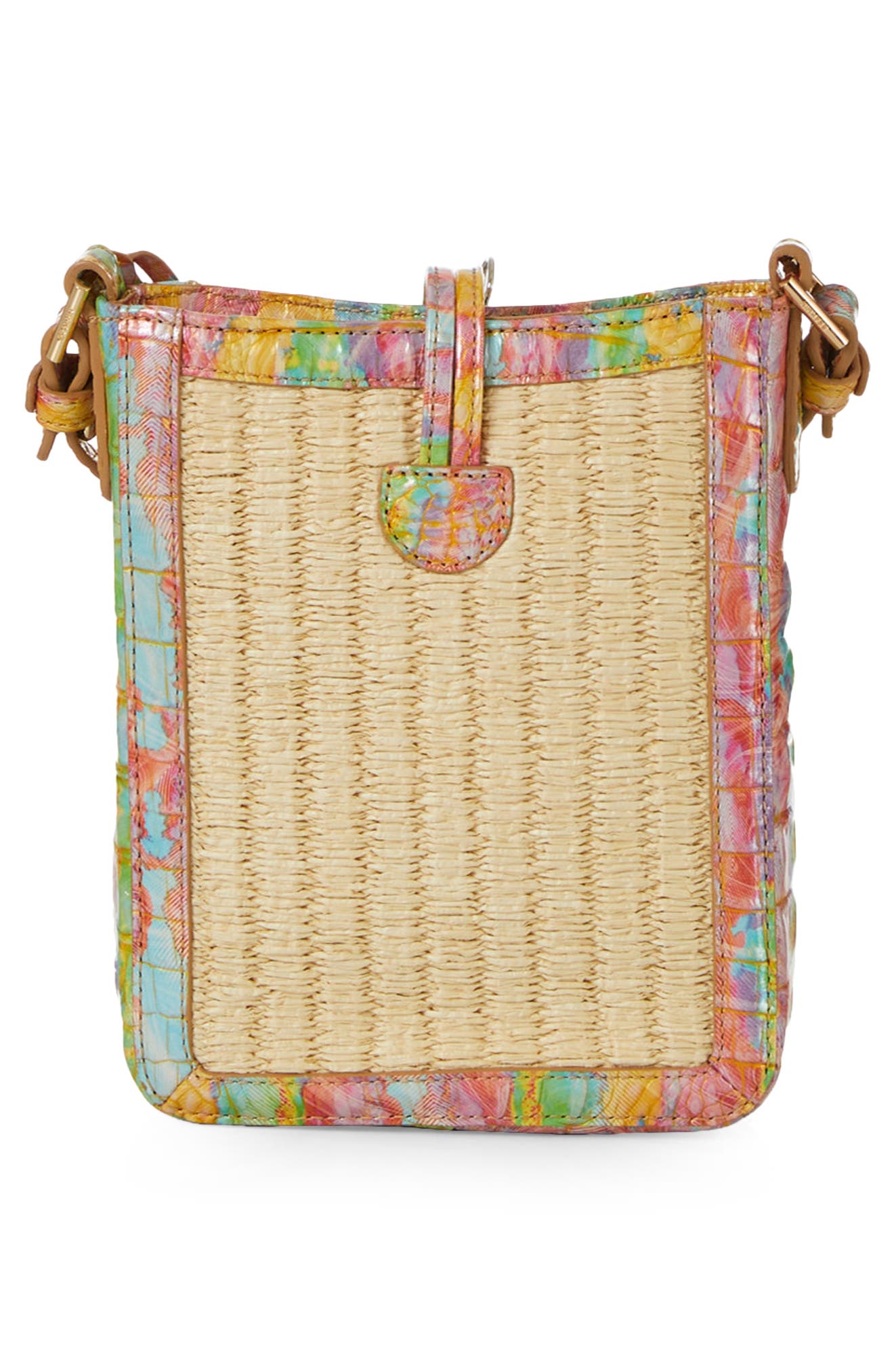 Brahmin Marley Croc Embossed Leather & Straw Crossbody Bag, Alternate, color, 