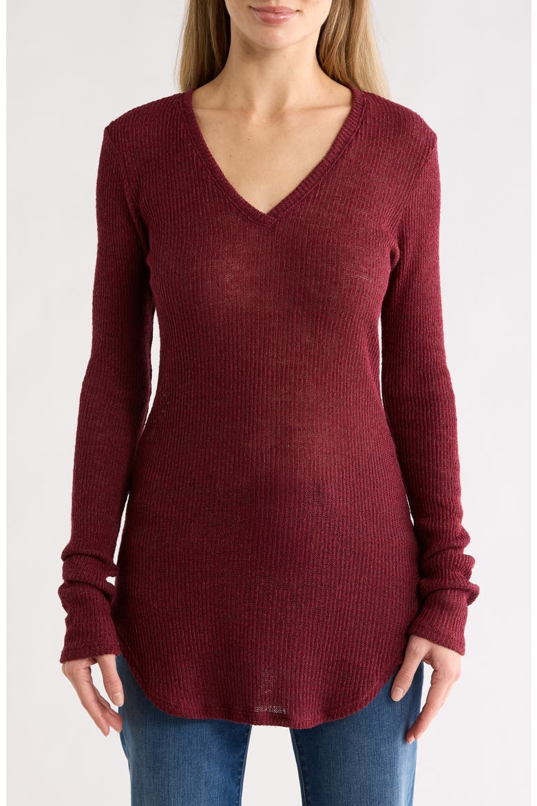 V-Neck Long Sleeve Knit T-Shirt, Main, color, CHILI OIL