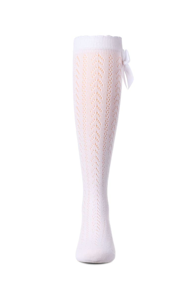 Crochet Bow Knee High Sock, Alternate, color, White