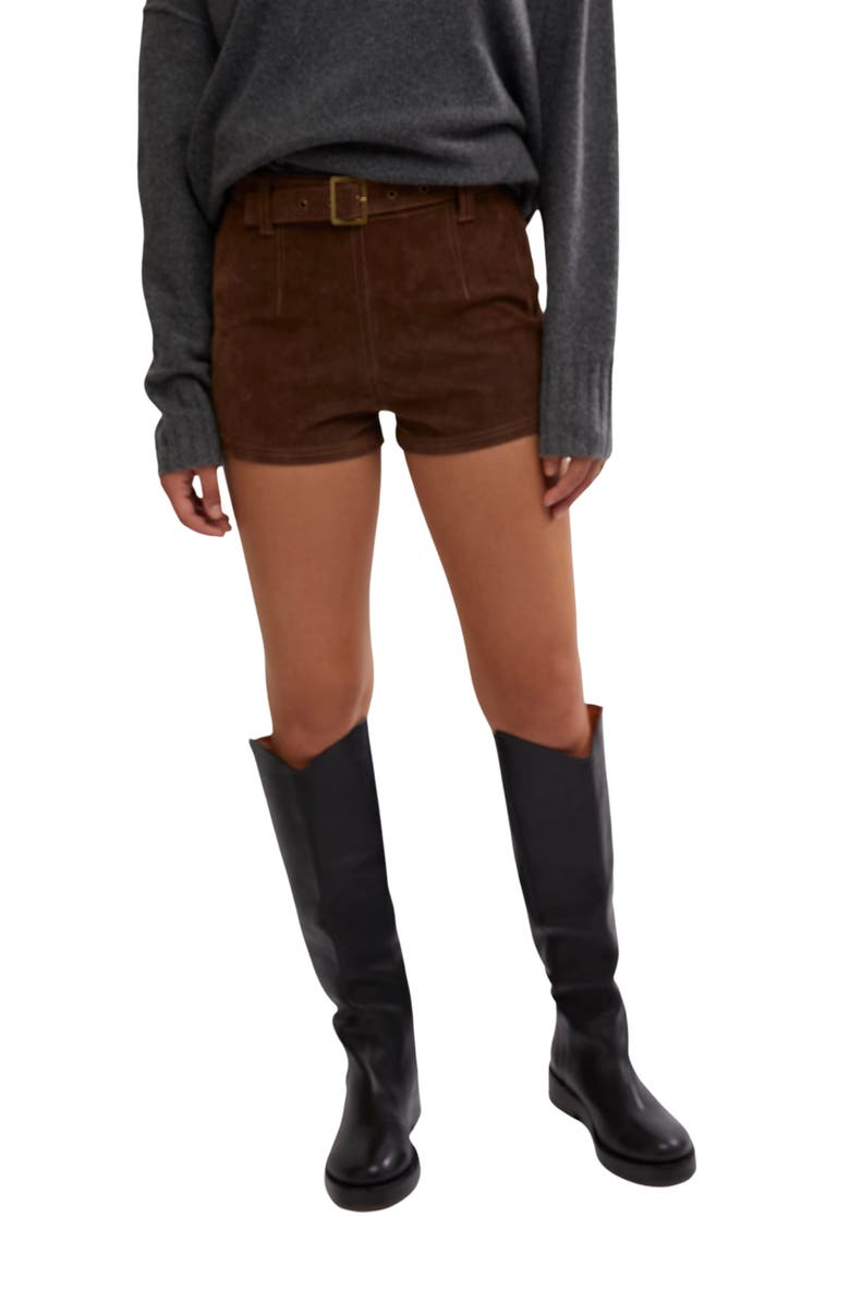 Free People Jada Belted Faux Suede Shorts, Main, color, 